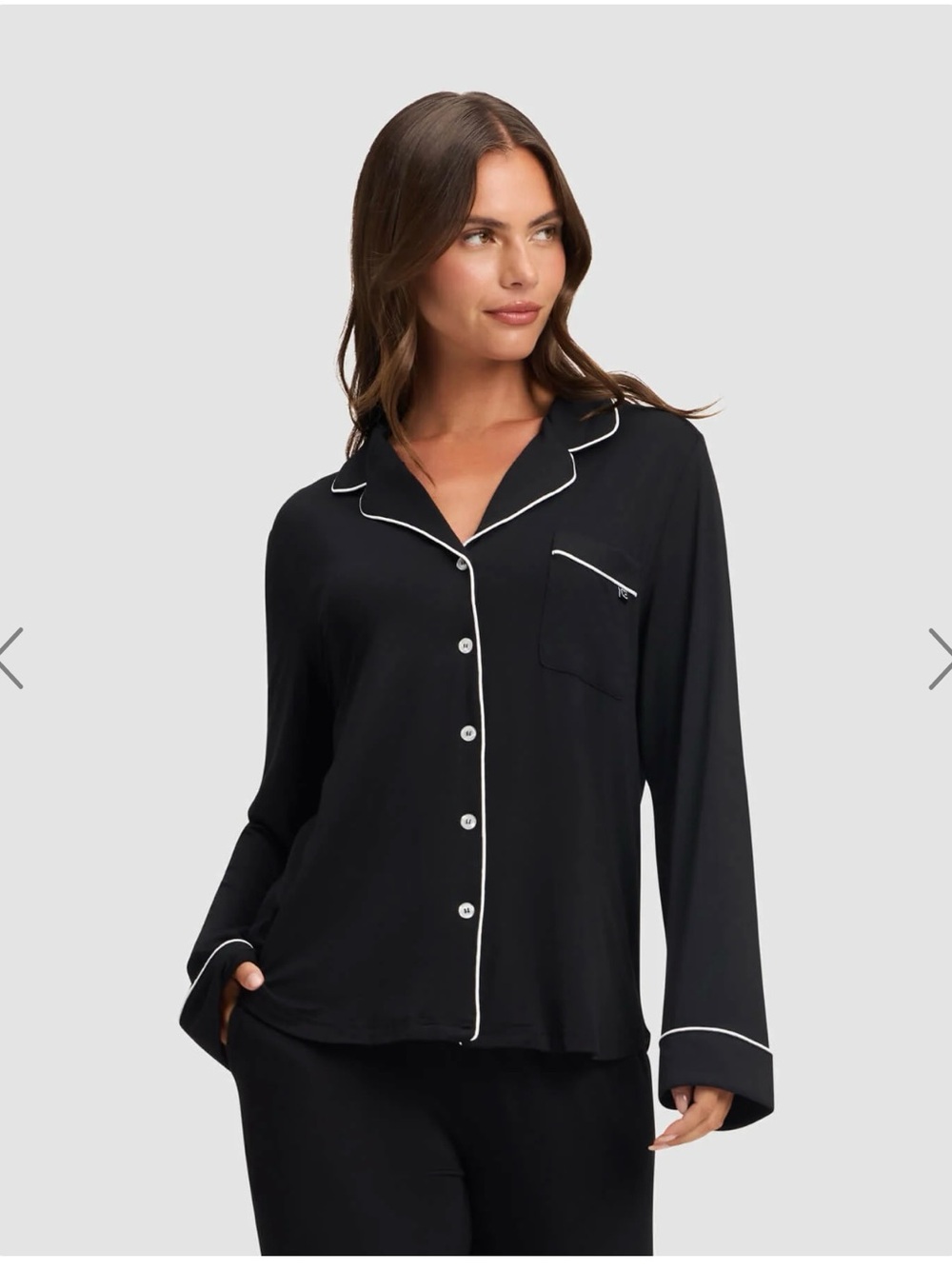 Cozy Earth Bamboo Stretch Knit Long Sleeve Pajama Top in Black Size Small